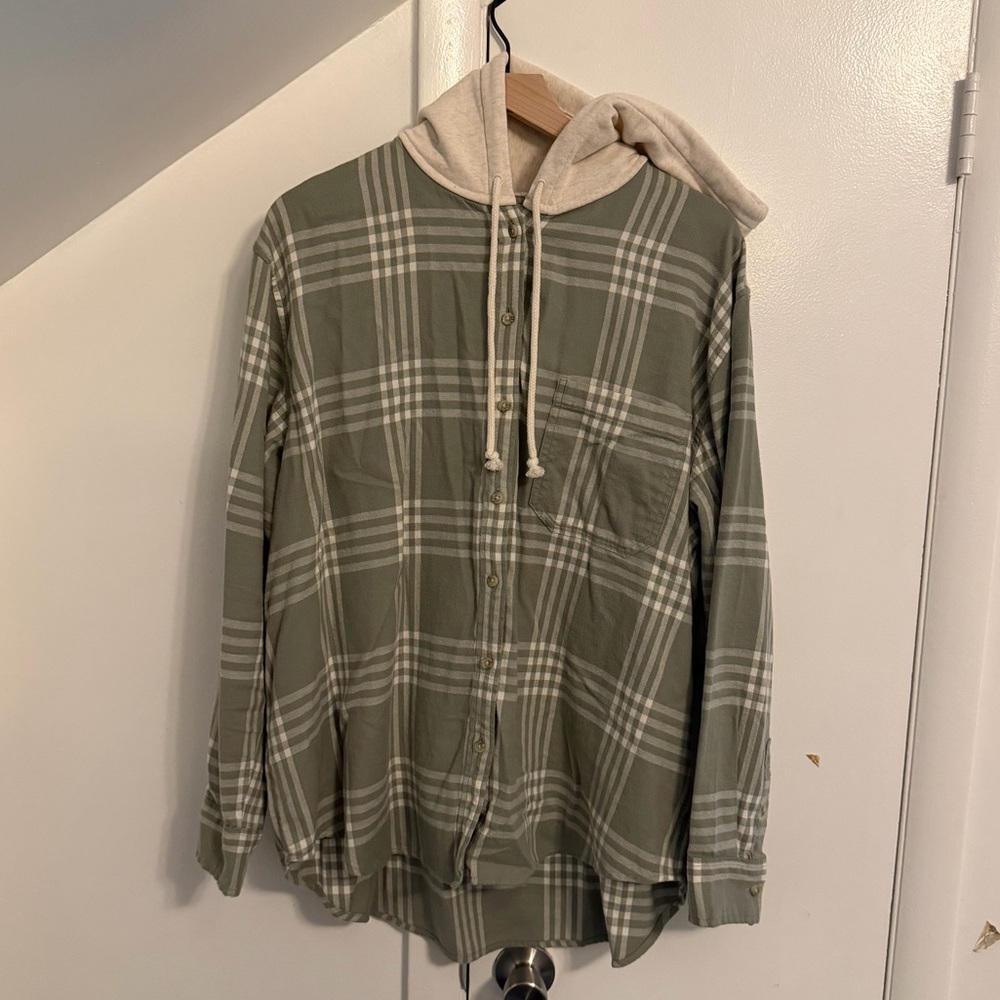 AE Plaid Button Up Jacket with Hood